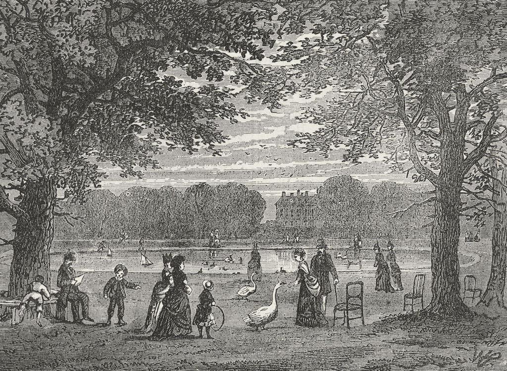 LONDON. Kensington Palace. Round Pond, Gdns 1880 old antique print picture